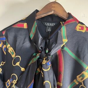 Small Ralph Lauren Black Blouse with Colorful Chain Design